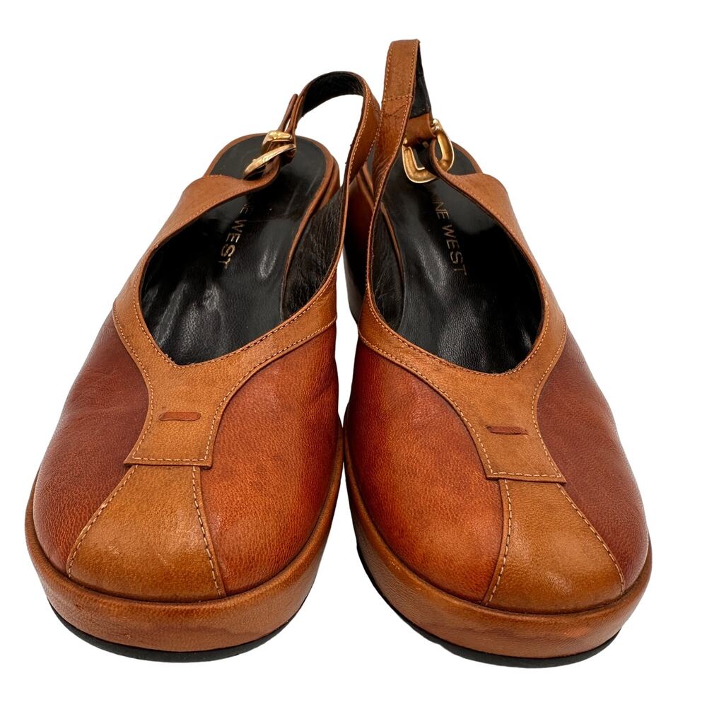 Nine West Vintage Y2K Leather Two Toned Brown Wedge Slingback Heels Size 7.5 - 8 - Picture 5 of 9